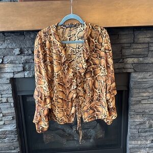 Zara Snake Print‎ Blouse - Brown and Black